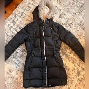 Lauren Ralph Lauren down feather Black Puffer Coat with Cream Hood size small